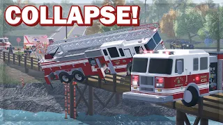 Construction Bridge COLLAPSES.. Fire Engine CRASHES! | ERLC Liberty County (Roblox)