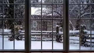 Cozy Winter Ambience | Winter Window Snow Scene Snow and Fireplace - ASMR