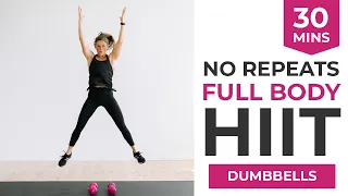 30-Minute Dumbbell HIIT Workout (Full Body, No Repeats)