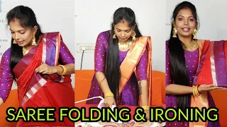 REQUESTED SAREE IRONING AND FOLDING 👍| kannan❤️bhagavathy