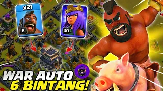 AUTO 6 BINTANG! QUEEN WALK + MASS HOG RIDER - STRATEGI WAR TH 9 | COC INDONESIA