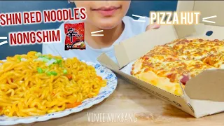 ASMR mukbang | Super Spicy nongshim shin noodles + Pizza Hut Margherita pizza |