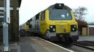 Felixstowe container freight trains at westerfield station 9/4/18