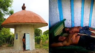 Build The Most Beautiful Mud Mushroom House In Rainy Season By Ancient Skills (Part 2)