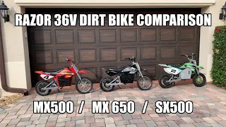 Razor Dirt Bike Comparison MX500  MX650  SX500