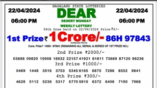 🔴 Nagaland Lottery Live 6pm 22/4/2024 Day | State Dear Lottery Result