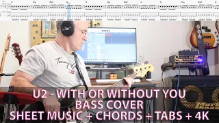 U2 - With or Without You - BASS COVER [TAB] [4K]