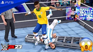 WWE 2K23 - Neymar vs. Messi vs. Cristiano - Elimination Triple Threat Match | PS5™ [4K60]