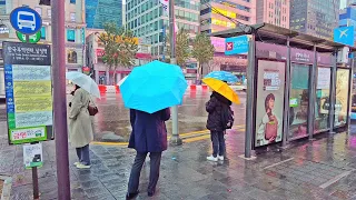 [4K] 겨울비 내리는 서울 아침, 강남 출근길 풍경 - 삼성역에서 선릉역, 역삼역, 강남역 까지