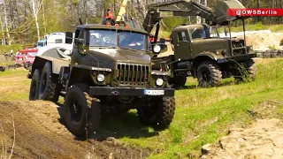 Off-Road Soviet/Russian military truck 6x6 Ural-4320 driving.