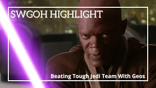 SWGOH Highlight: Beating Tough Jedi Team With Low Level Geos