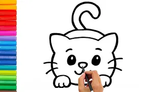 Cute Cat drawing for kids 🐱😸😺😻 | Easy cute cat drawing for children👶