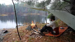 Solo Camping in the Rain - Campfire Bibimbap Mukbang
