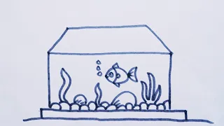 How to draw a aquarium/fish tank drawing/fish aquarium drawing step by step