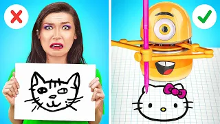 RICH vs BROKE DRAWING BATTLE 🎨 Crazy Drawing Hacks and Easy Painting Tricks by 123 GO!