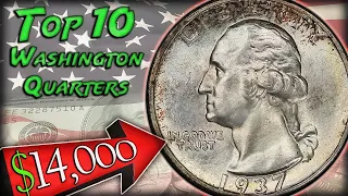 Top 10 Washington Quarters Worth "BIG MONEY" - MOST VALUABLE COINS IN YOUR POCKET CHANGE!!