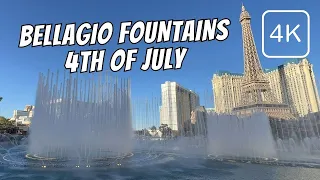 Famous Bellagio Fountains Show on Las Vegas Strip 4th of July 2023 | Walking Las Vegas Strip