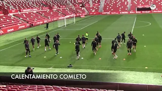 Calentamiento de equipo profesional previo a sesión (Sporting de Gijón)