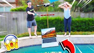 DESTROYING MY GIRLFRIENDS LAPTOP WITH A DRONE! **GONE WRONG**