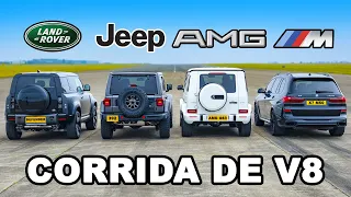 Defender V8 vs Jeep 392 vs AMG G63 vs X7 M50: CORRIDA DE ARRANCADA