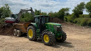 John Deere 6170M & 6190R, Takeuchi TB290 moving Soil