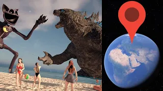 Godzilla vs CatNap on Google Earth!