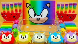 Rainbow Sonic The Hedgehog! Mixing Makeup,Eyeshadow,Glitter into Slime! Most Satisfying Slime ASMR