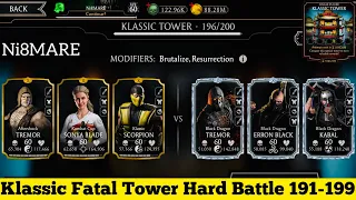 Klassic Fatal Tower Hard Battle 190-199 Fight + Rewards | Talent Tree setups | MK Mobile