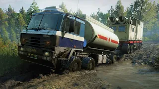 SnowRunner  - Tatra 815 8x8 Fuel Tanker - Driving Offroad + Transport Engine Genarator