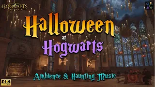 Halloween at Hogwarts 4K 🎃🎶 1 HOUR in the Great Hall (with brief intro), Haunting Music, and SFX 🎶🎃