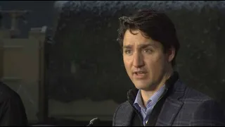 PM Justin Trudeau speaks with reporters in Adazi, Latvia – March 8, 2022