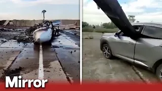 Footage shows damage following multiple explosions at Russian military airfield in Crimea