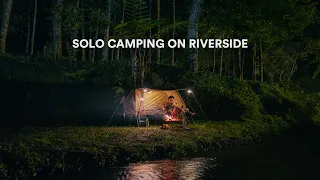 Solo Camping by The River, Relaxing with the Sound of Water, Sleeping in a Unique Tent, ASMR