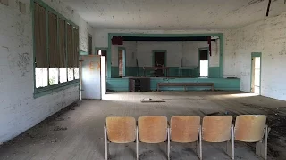 Abandoned School with Guillotine and Casket left behind