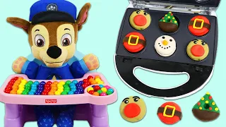 Pretend Baking Christmas Play Doh Donuts with Paw Patrol Baby Chase | Fun DIY Play Dough Crafts!