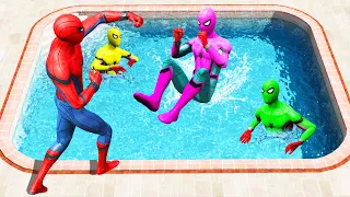 GTA 5 Rainbow Spiderman Jumping Into Pool (Euphoria Physics Ragdolls) #12