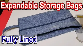 How to sew a fully lined expandable shoe storage bag. Sew to sell foldable craft knitting pouches