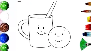Cup with biscuit |How to draw easy cup with biscuit