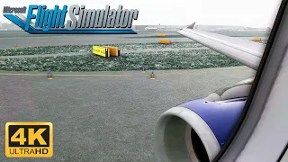 (4K) Microsoft Flight Simulator 2020 - ULTRA GRAPHICS - SNOWY A320 Takeoff At Amsterdam Airport