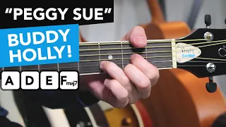 Buddy Holly "Peggy Sue" Guitar Lesson for Beginners // Easy 4 chord Acoustic Songs