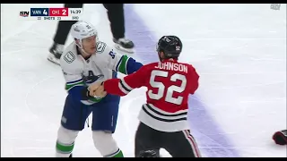 Nikita Zadorov Gets Game Misconduct For Fighting Reese Johnson After His Hit On Elias Pettersson