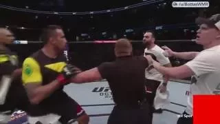 Fabricio Werdum kicking Edmond Tarverdyan in an "almost" brawl after his fight with Travis Browne