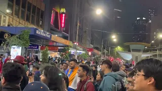 Indian cricket fans gathered in flinders street Melbourne