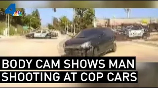 Intense Bodycam Footage Shows Man Shooting Through Cop Car Window After Pursuit in Pasadena | NBCLA