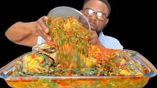 ASMR AFRICAN NIGERIAN FUFU, EFO RIRO (VEGETABLE SOUP), FISH MUKBANG  (EATING SOUNDS) Messy eating