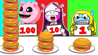 Sarvente FNF, Piggy, Among Us Mukbang Animation | Desafío De 100 Capas De Alimentos | ESP Toons