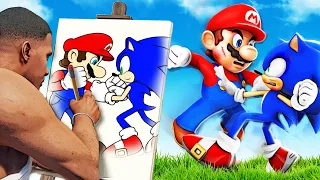 Do Not DRAW SONIC And MARIO In GTA 5 (Fight)