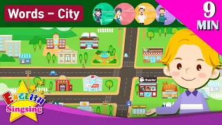 Kids vocabulary Theme "City" - Town structure, Job - Words Theme collection - Educational video