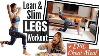 10 min No Jumping Slim & Lean LEGS, THIGHS, BOOTY Workout + 🍽EPIC CHEAT MEAL + GYM workout