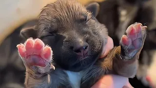 Orphaned at 1 week old, the poor puppy was cared for by his adoptive mother like his own child